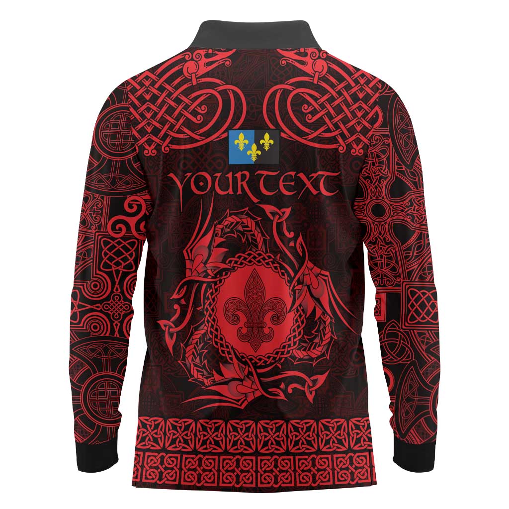 Personalized Monmouthshire Sir Fynwy Long Sleeve Polo Shirt Red Fleur-de-lis Celtic-inspired - Wonder Print Shop