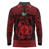 Personalized Monmouthshire Sir Fynwy Long Sleeve Polo Shirt Red Fleur-de-lis Celtic-inspired - Wonder Print Shop