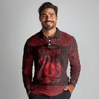 Personalized Monmouthshire Sir Fynwy Long Sleeve Polo Shirt Red Fleur-de-lis Celtic-inspired - Wonder Print Shop