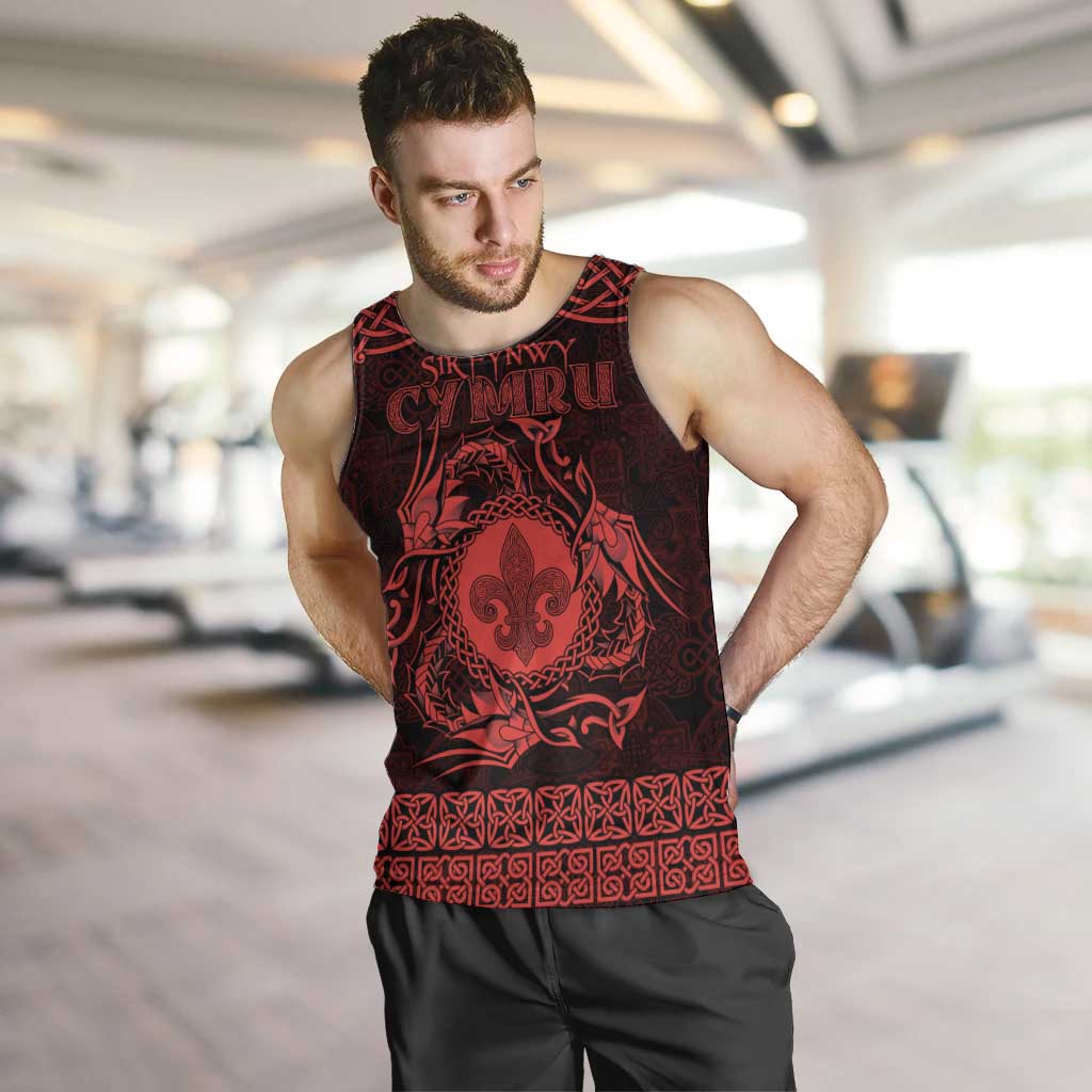 Personalized Monmouthshire Sir Fynwy Men Tank Top Red Fleur-de-lis Celtic-inspired - Wonder Print Shop