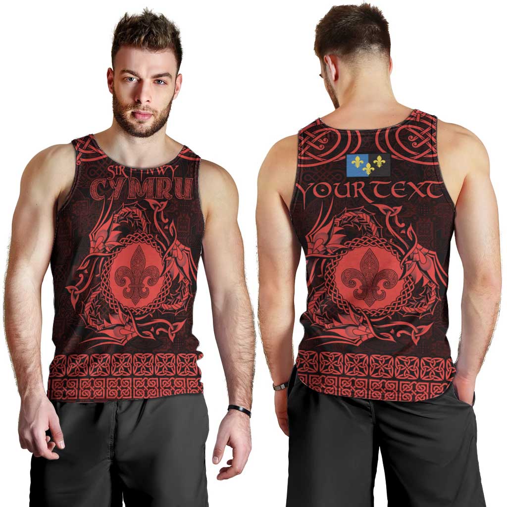 Personalized Monmouthshire Sir Fynwy Men Tank Top Red Fleur-de-lis Celtic-inspired - Wonder Print Shop