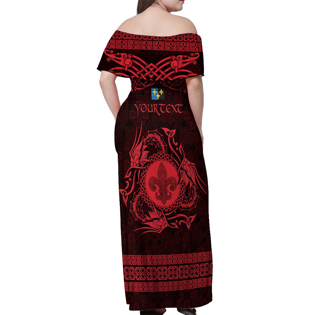 Personalized Monmouthshire Sir Fynwy Off Shoulder Maxi Dress Red Fleur-de-lis Celtic-inspired - Wonder Print Shop