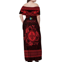 Personalized Monmouthshire Sir Fynwy Off Shoulder Maxi Dress Red Fleur-de-lis Celtic-inspired - Wonder Print Shop