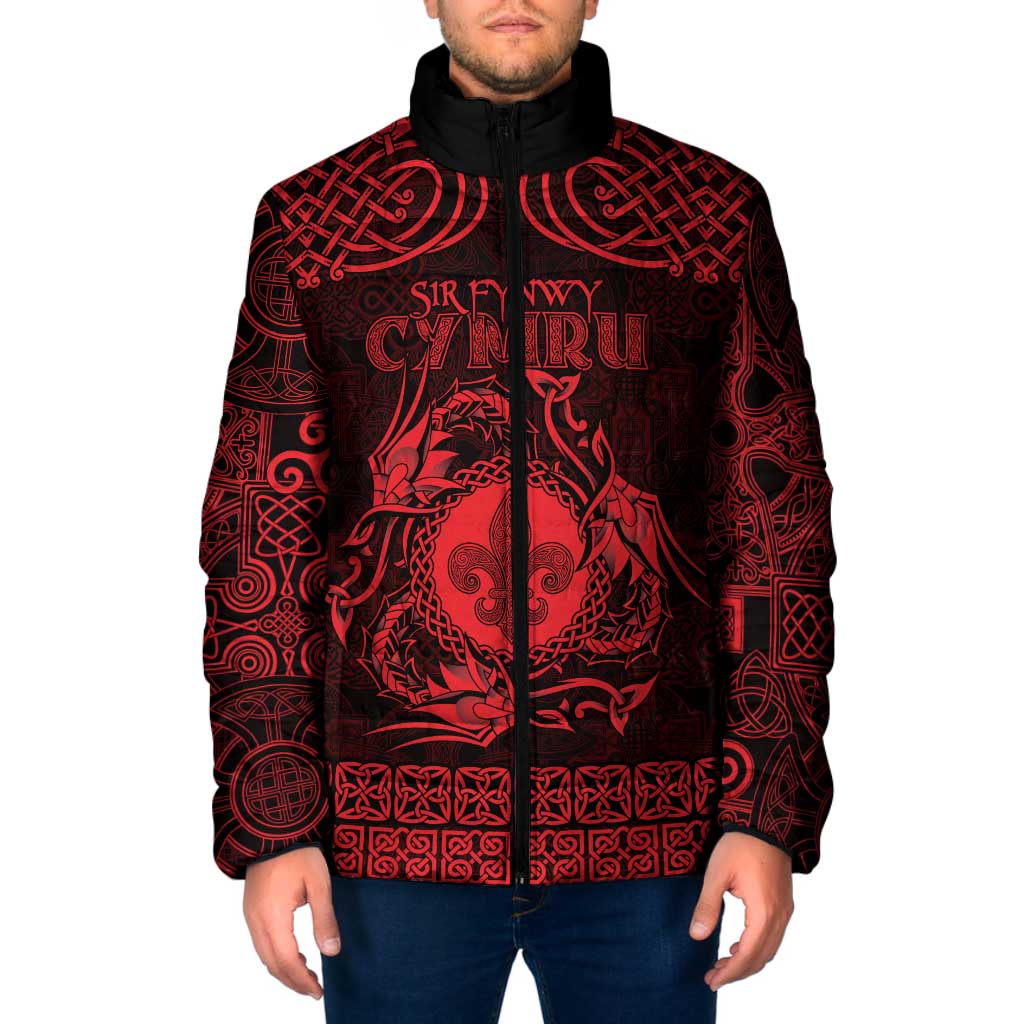 Personalized Monmouthshire Sir Fynwy Padded Jacket Red Fleur-de-lis Celtic-inspired - Wonder Print Shop