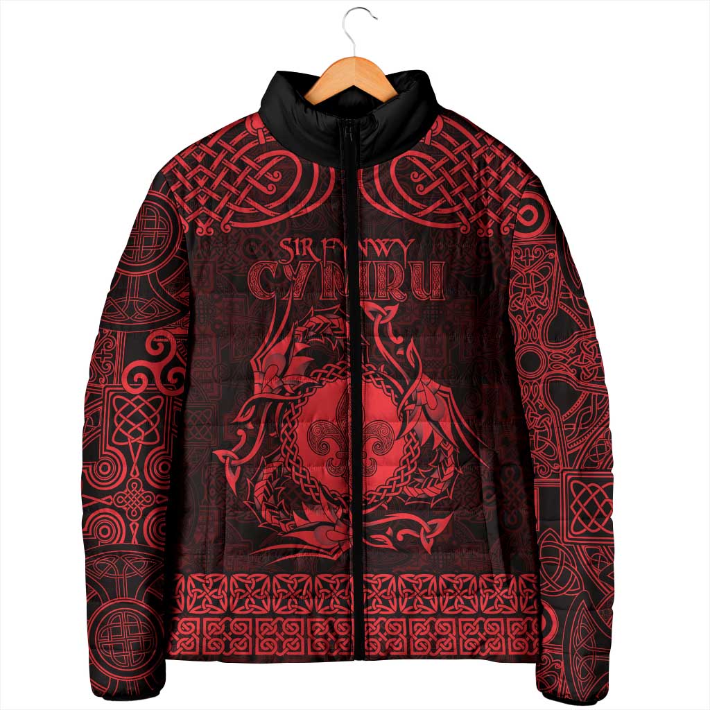 Personalized Monmouthshire Sir Fynwy Padded Jacket Red Fleur-de-lis Celtic-inspired - Wonder Print Shop