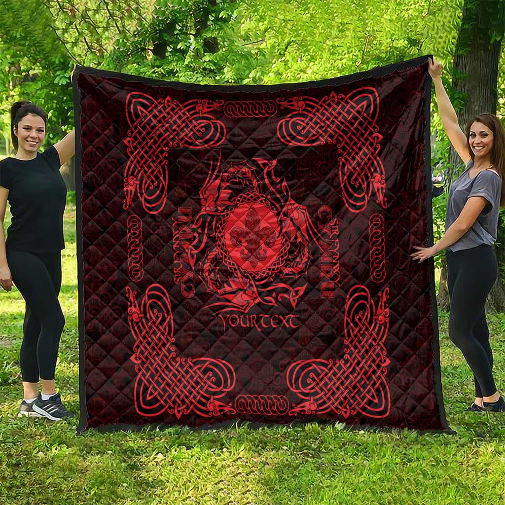 Personalized Monmouthshire Sir Fynwy Quilt Red Fleur-de-lis Celtic-inspired - Wonder Print Shop
