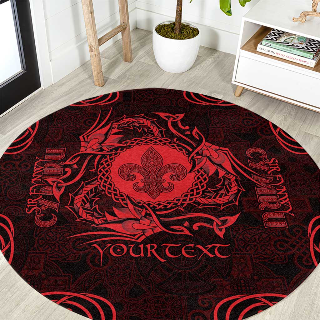 Personalized Monmouthshire Sir Fynwy Round Carpet Red Fleur-de-lis Celtic-inspired - Wonder Print Shop