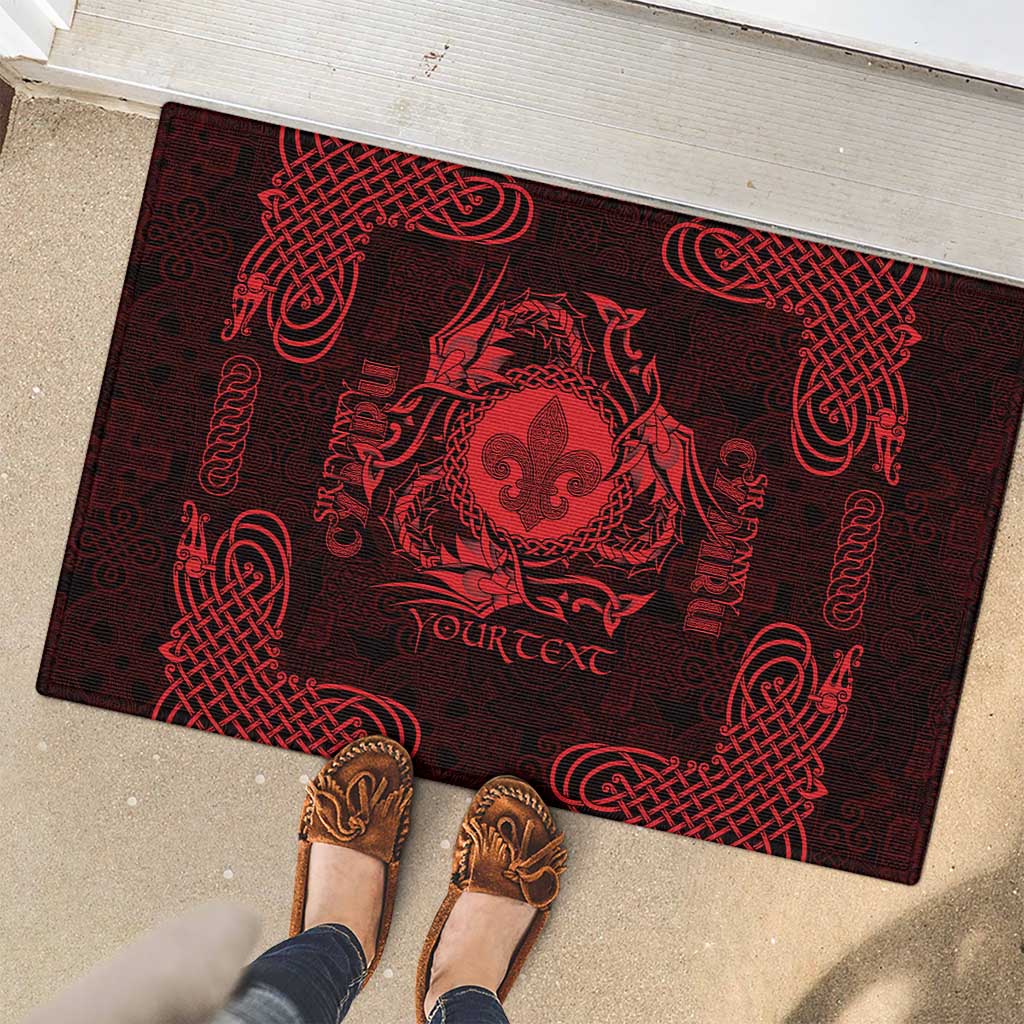 Personalized Monmouthshire Sir Fynwy Rubber Doormat Red Fleur-de-lis Celtic-inspired - Wonder Print Shop
