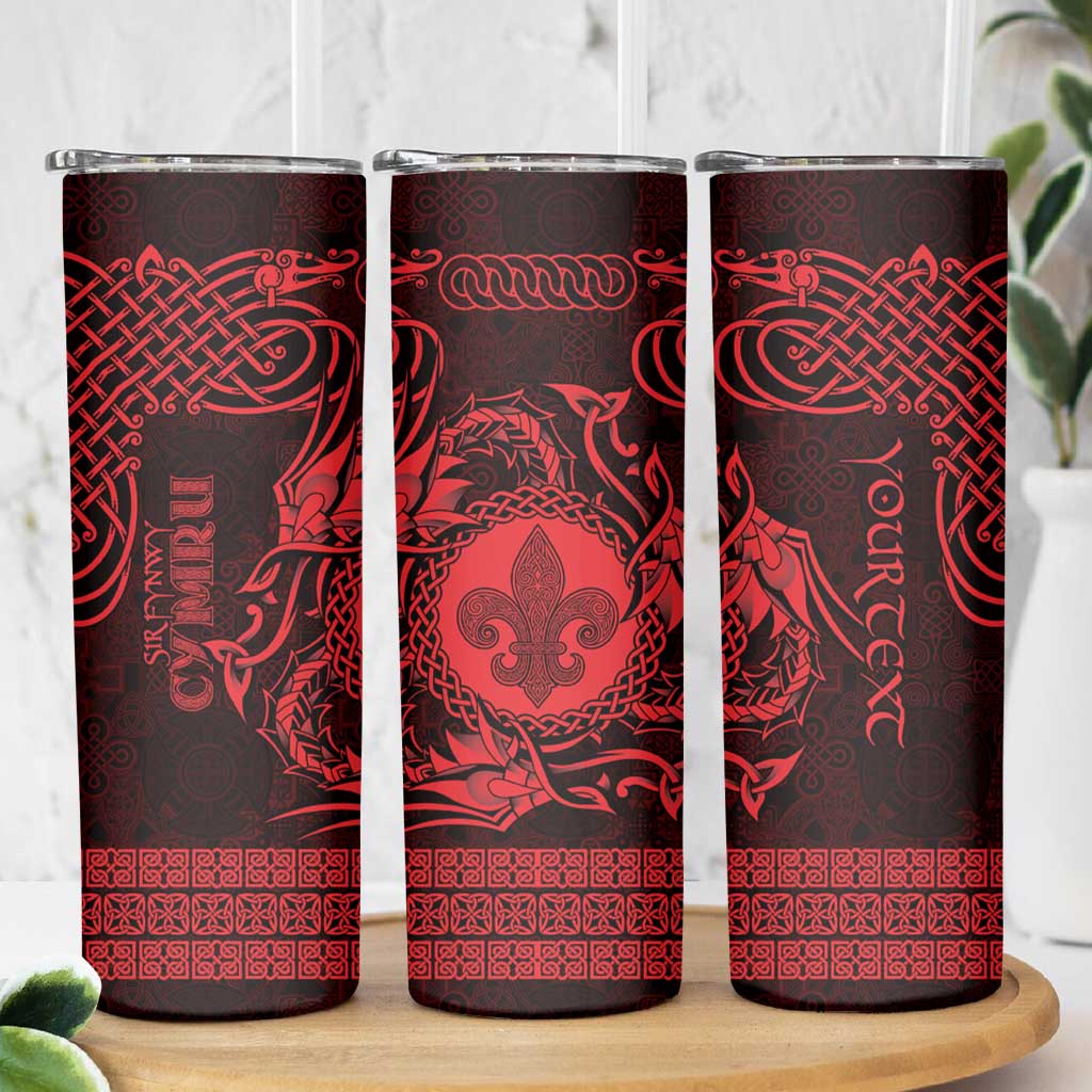 Personalized Monmouthshire Sir Fynwy Skinny Tumbler Red Fleur-de-lis Celtic-inspired - Wonder Print Shop