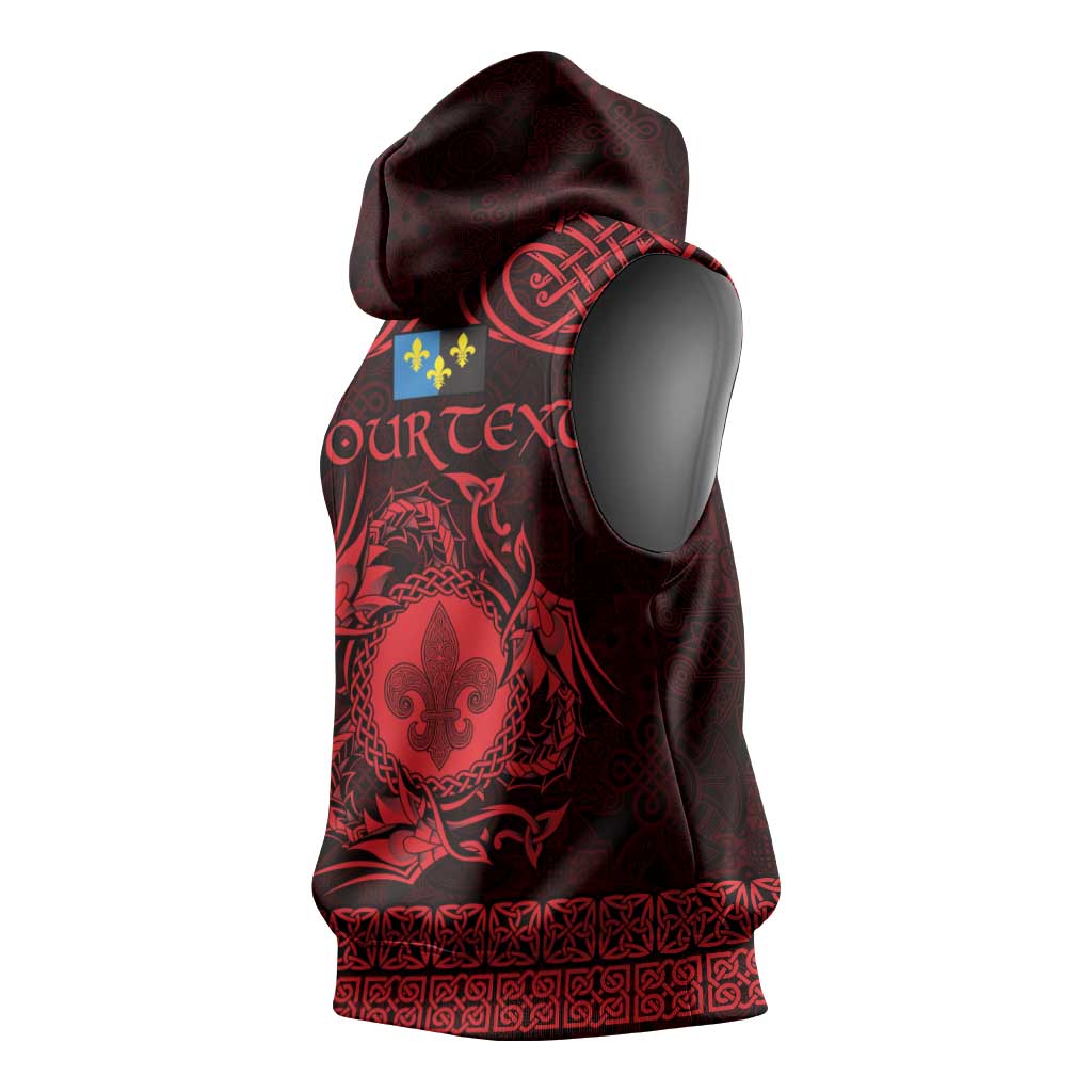 Personalized Monmouthshire Sir Fynwy Sleeveless Hoodie Red Fleur-de-lis Celtic-inspired - Wonder Print Shop