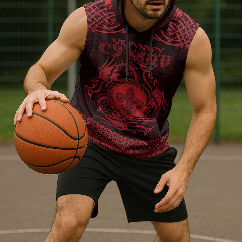 Personalized Monmouthshire Sir Fynwy Sleeveless Hoodie Red Fleur-de-lis Celtic-inspired - Wonder Print Shop