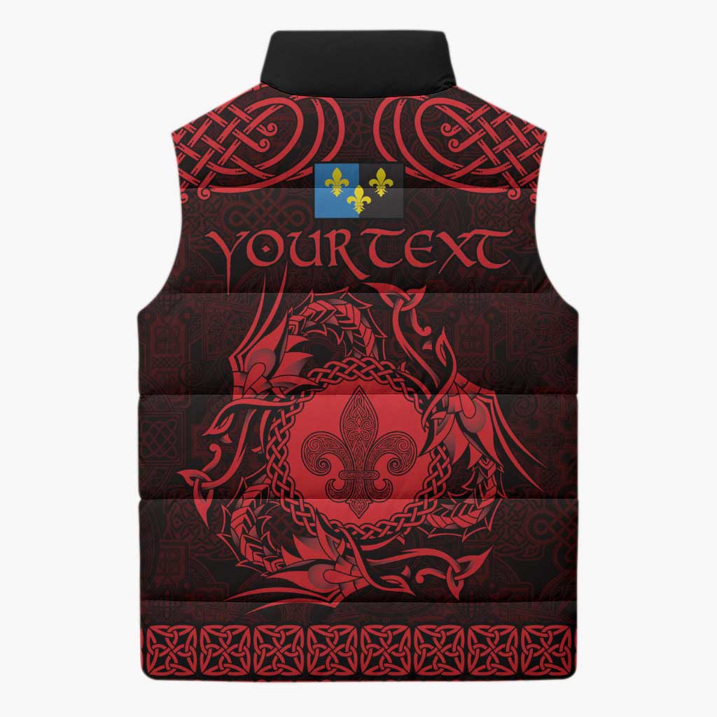 Personalized Monmouthshire Sir Fynwy Sleeveless Puffer Jacket Red Fleur-de-lis Celtic-inspired - Wonder Print Shop