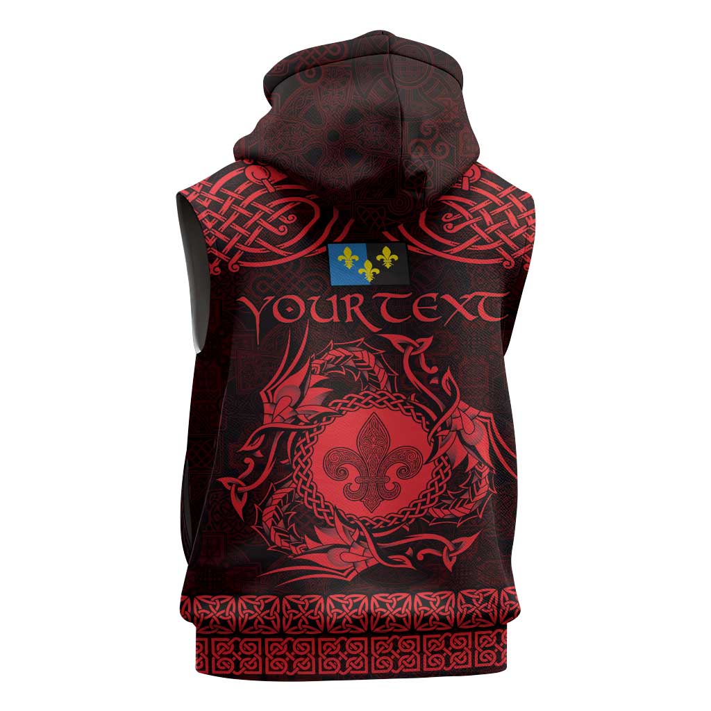 Personalized Monmouthshire Sir Fynwy Sleeveless Zip Hoodie Red Fleur-de-lis Celtic-inspired - Wonder Print Shop