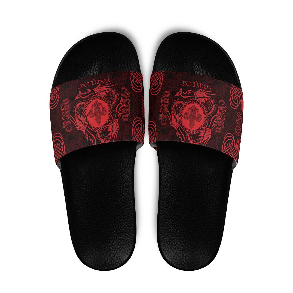 Personalized Monmouthshire Sir Fynwy Slide Sandals Red Fleur-de-lis Celtic-inspired - Wonder Print Shop