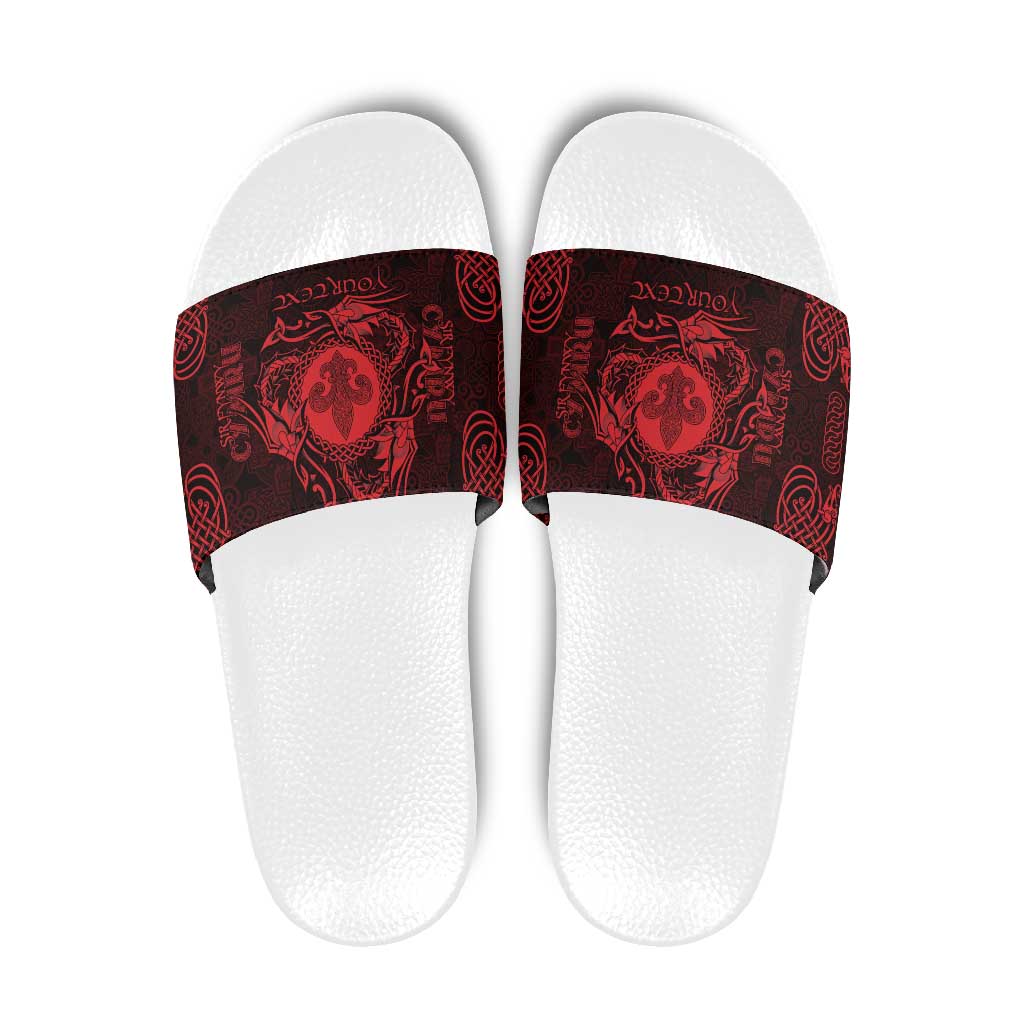 Personalized Monmouthshire Sir Fynwy Slide Sandals Red Fleur-de-lis Celtic-inspired - Wonder Print Shop