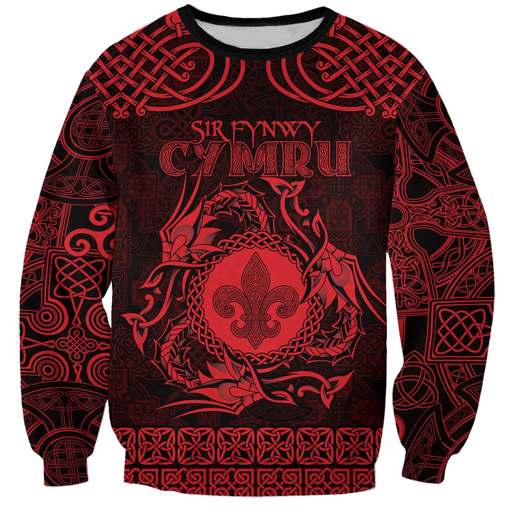 Personalized Monmouthshire Sir Fynwy Sweatshirt Red Fleur-de-lis Celtic-inspired - Wonder Print Shop