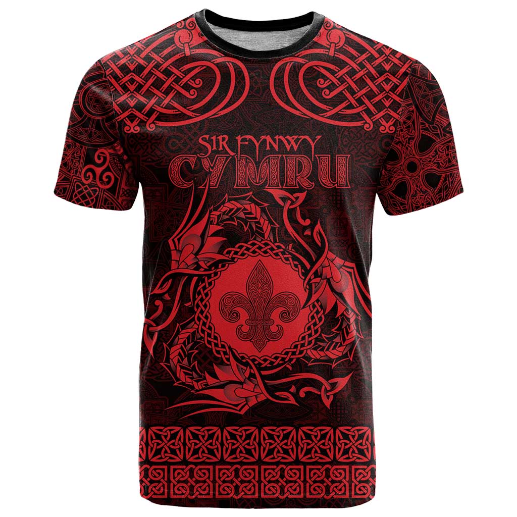 Personalized Monmouthshire Sir Fynwy T Shirt Red Fleur-de-lis Celtic-inspired - Wonder Print Shop