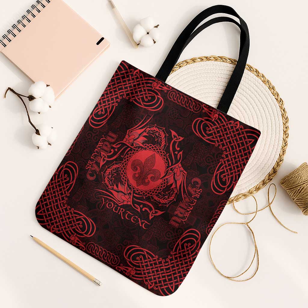 Personalized Monmouthshire Sir Fynwy Tote Bag Red Fleur-de-lis Celtic-inspired - Wonder Print Shop