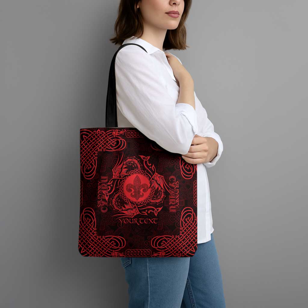 Personalized Monmouthshire Sir Fynwy Tote Bag Red Fleur-de-lis Celtic-inspired - Wonder Print Shop