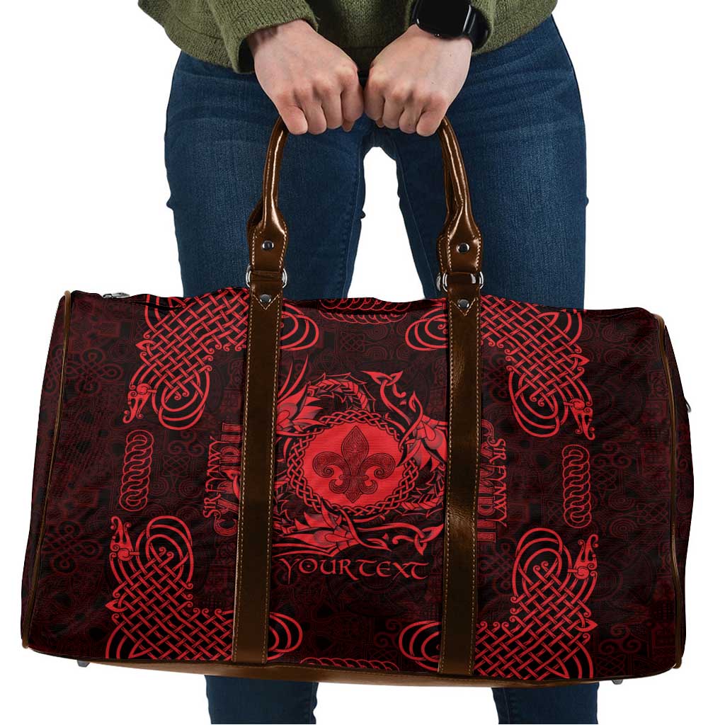 Personalized Monmouthshire Sir Fynwy Travel Bag Red Fleur-de-lis Celtic-inspired - Wonder Print Shop