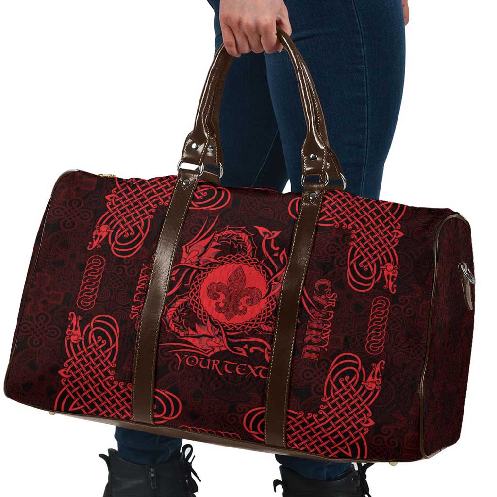 Personalized Monmouthshire Sir Fynwy Travel Bag Red Fleur-de-lis Celtic-inspired - Wonder Print Shop