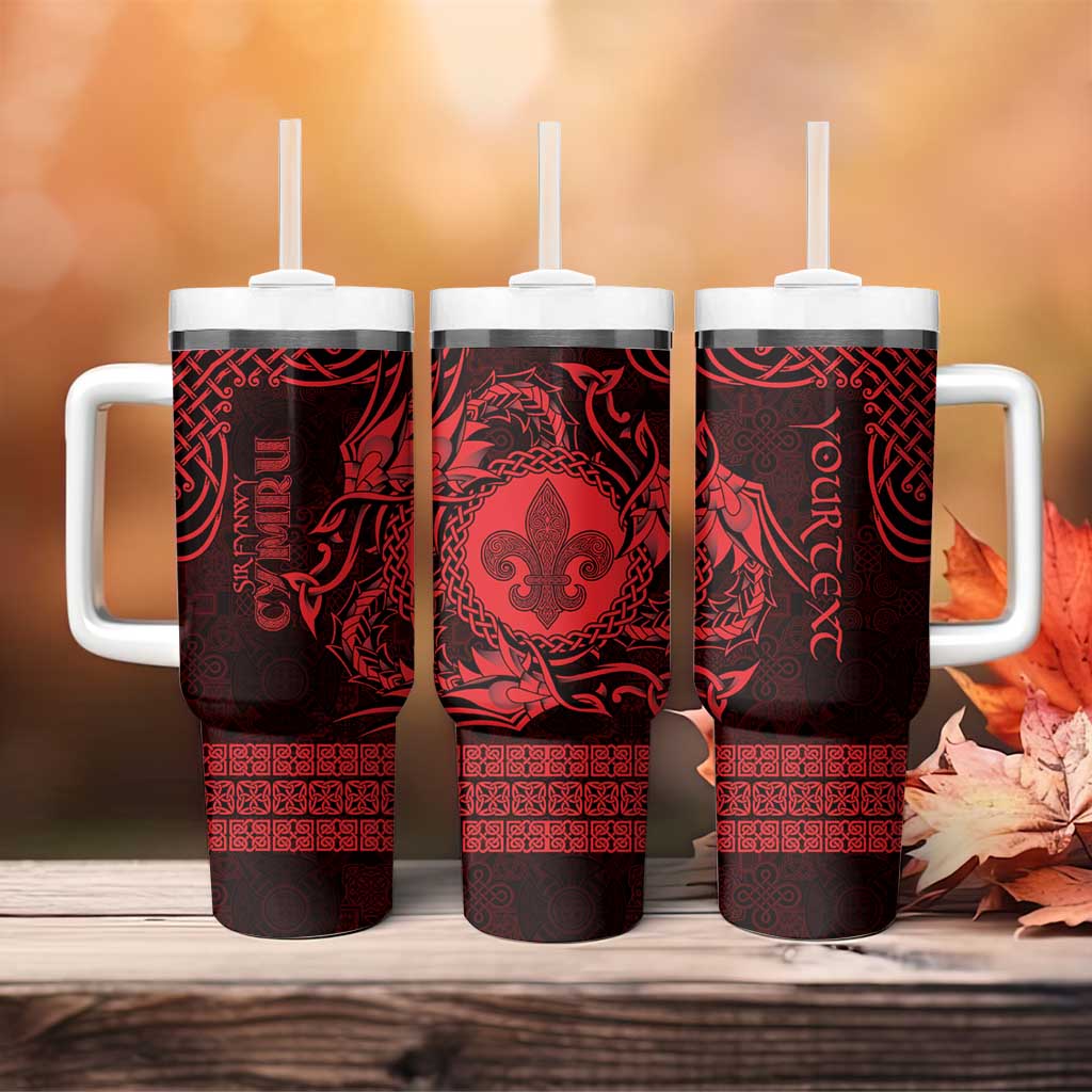 Personalized Monmouthshire Sir Fynwy Tumbler With Handle Red Fleur-de-lis Celtic-inspired - Wonder Print Shop