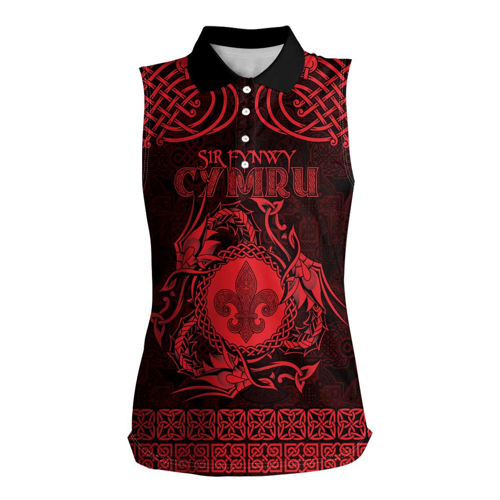 Personalized Monmouthshire Sir Fynwy Women Sleeveless Polo Shirt Red Fleur-de-lis Celtic-inspired - Wonder Print Shop