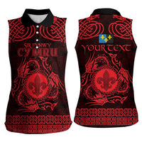 Personalized Monmouthshire Sir Fynwy Women Sleeveless Polo Shirt Red Fleur-de-lis Celtic-inspired - Wonder Print Shop
