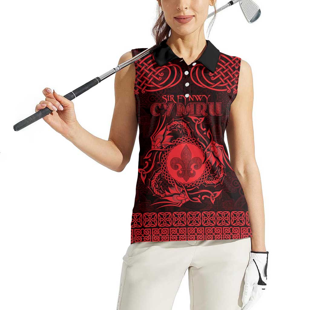 Personalized Monmouthshire Sir Fynwy Women Sleeveless Polo Shirt Red Fleur-de-lis Celtic-inspired - Wonder Print Shop