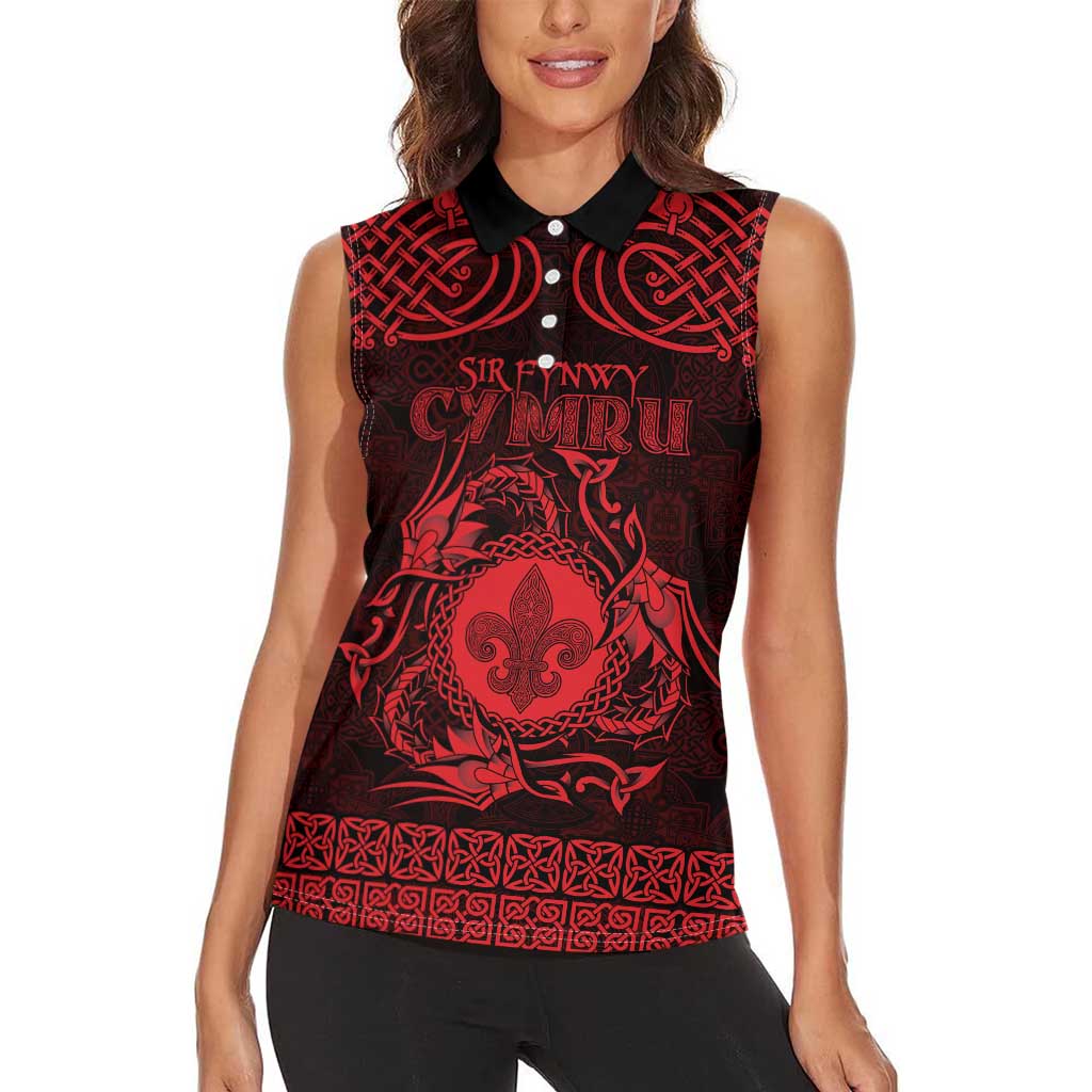 Personalized Monmouthshire Sir Fynwy Women Sleeveless Polo Shirt Red Fleur-de-lis Celtic-inspired - Wonder Print Shop