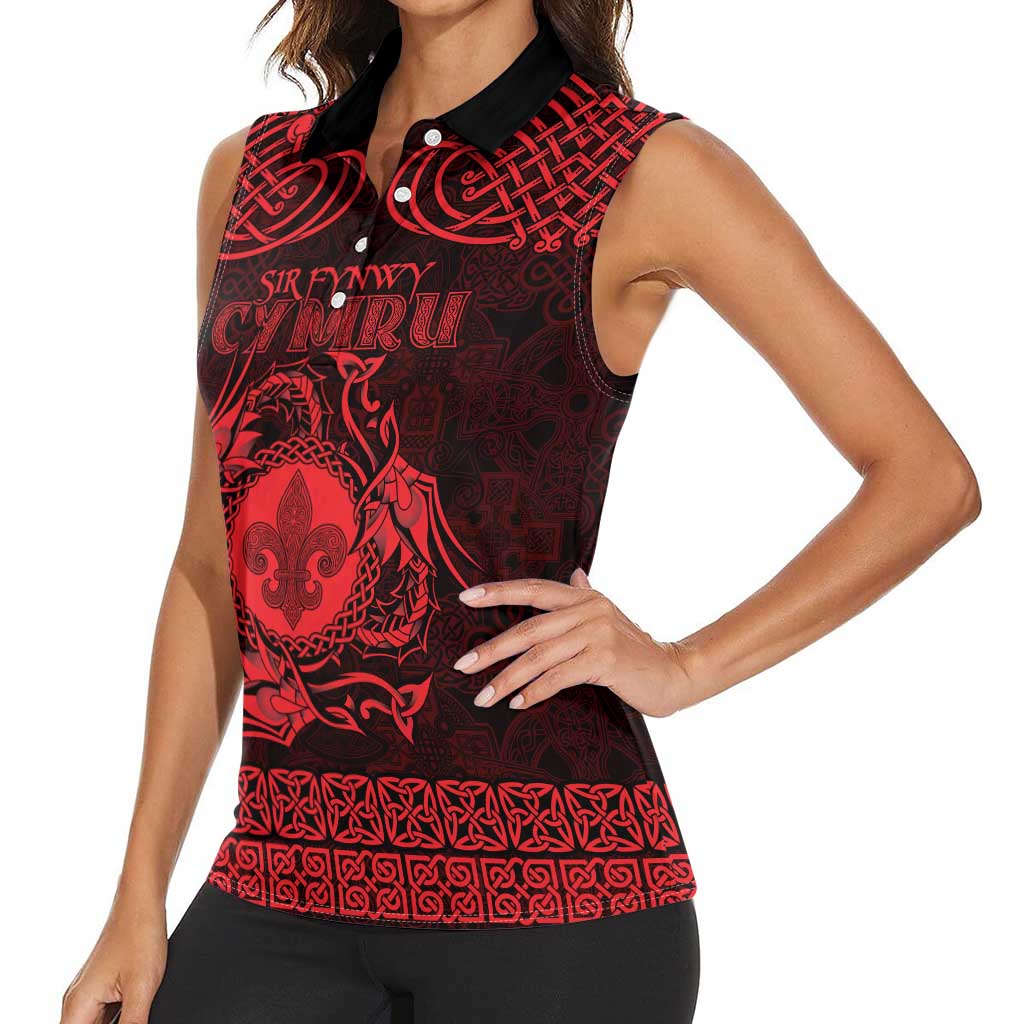 Personalized Monmouthshire Sir Fynwy Women Sleeveless Polo Shirt Red Fleur-de-lis Celtic-inspired - Wonder Print Shop