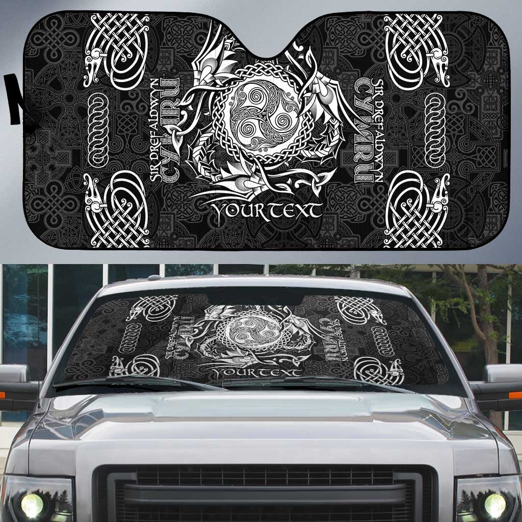 Personalized Montgomeryshire Sir Drefaldwyn Auto Sun Shade Black Water Triskele Celtic-inspired - Wonder Print Shop