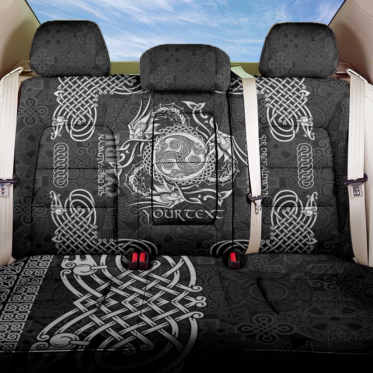 Personalized Montgomeryshire Sir Drefaldwyn Back Car Seat Cover Black Water Triskele Celtic-inspired - Wonder Print Shop