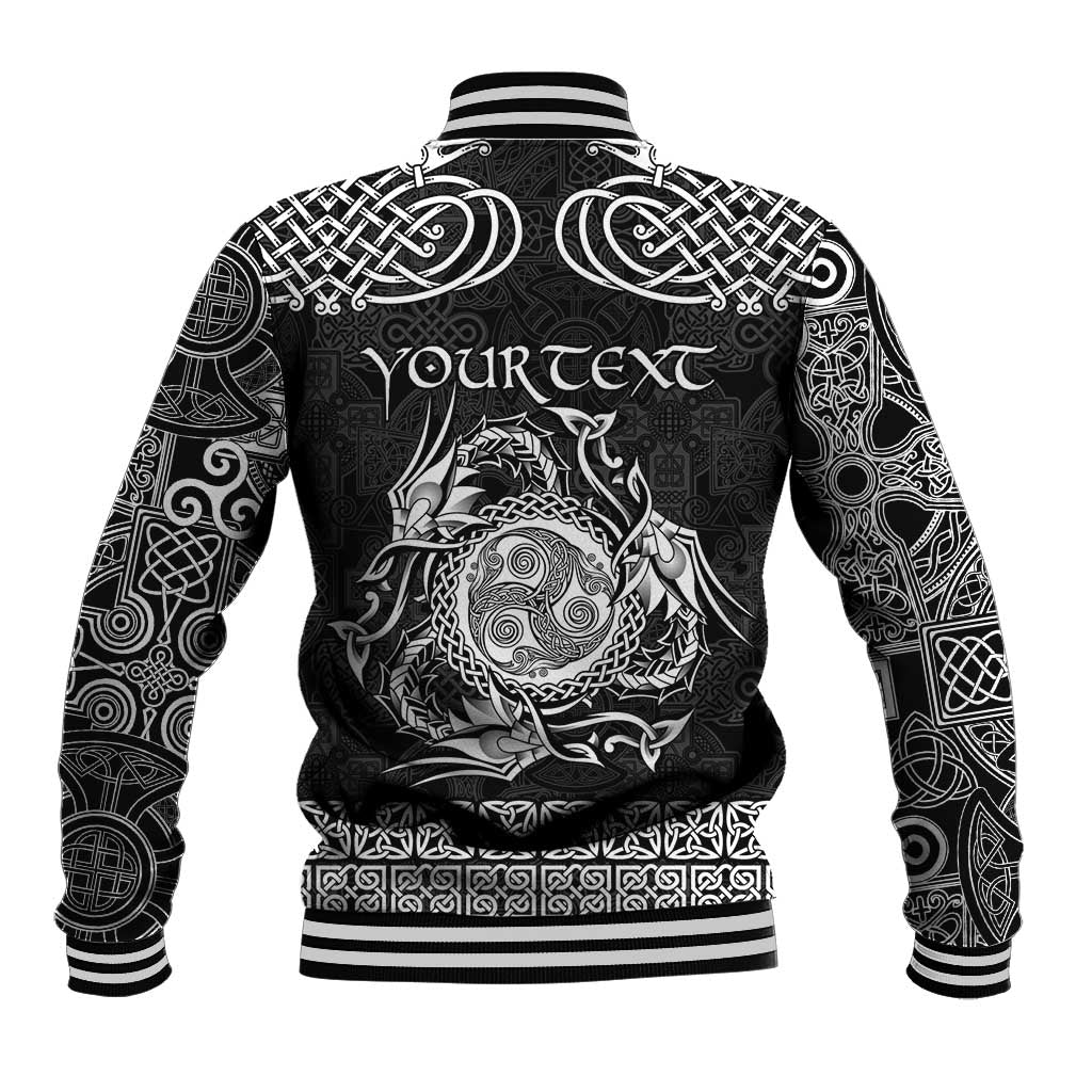 Personalized Montgomeryshire Sir Drefaldwyn Baseball Jacket Black Water Triskele Celtic-inspired - Wonder Print Shop