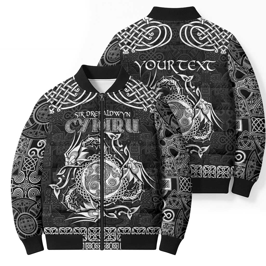 Personalized Montgomeryshire Sir Drefaldwyn Bomber Puffer Jacket Black Water Triskele Celtic-inspired - Wonder Print Shop