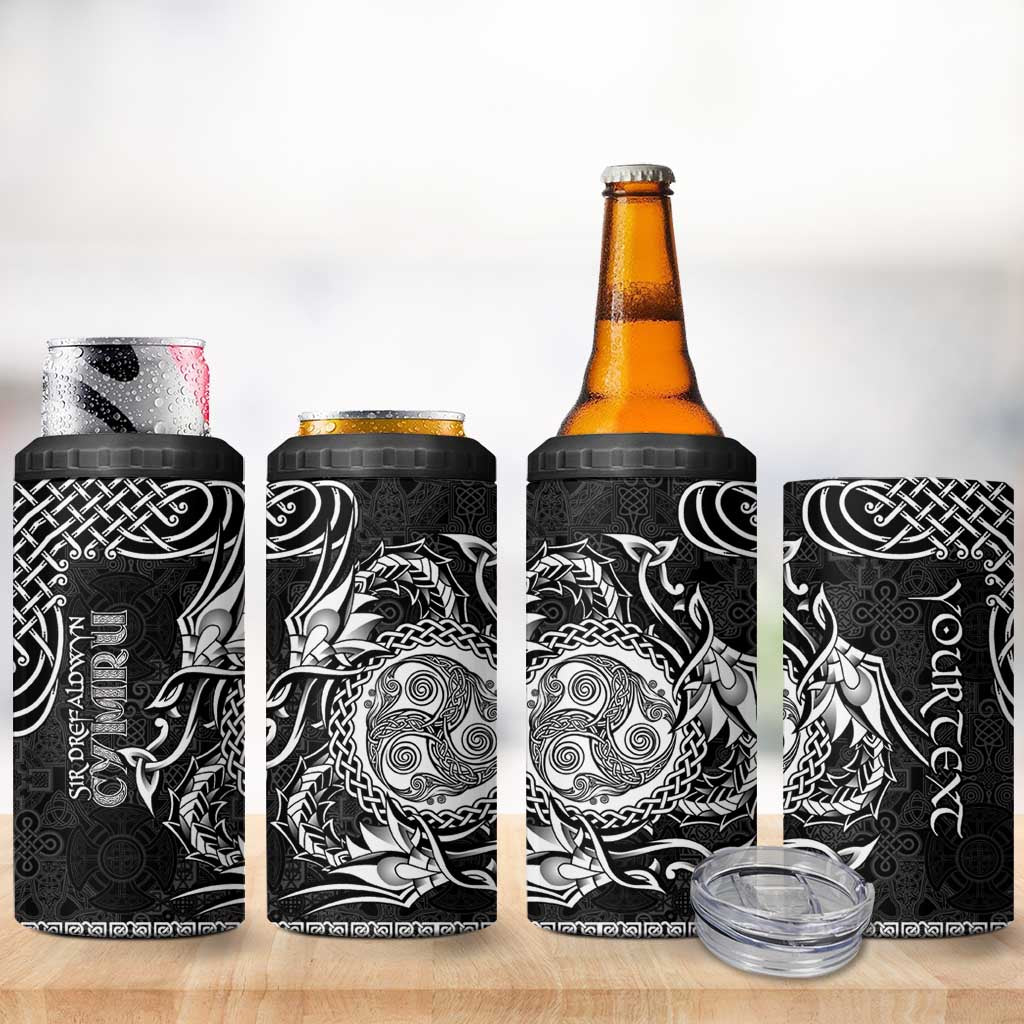 Personalized Montgomeryshire Sir Drefaldwyn 4 in 1 Can Cooler Tumbler Black Water Triskele Celtic-inspired - Wonder Print Shop