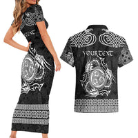 Personalized Montgomeryshire Sir Drefaldwyn Couples Matching Short Sleeve Bodycon Dress and Hawaiian Shirt Black Water Triskele Celtic-inspired - Wonder Print Shop