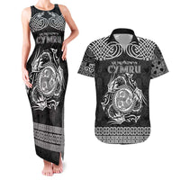 Personalized Montgomeryshire Sir Drefaldwyn Couples Matching Tank Maxi Dress and Hawaiian Shirt Black Water Triskele Celtic-inspired - Wonder Print Shop