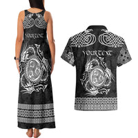 Personalized Montgomeryshire Sir Drefaldwyn Couples Matching Tank Maxi Dress and Hawaiian Shirt Black Water Triskele Celtic-inspired - Wonder Print Shop