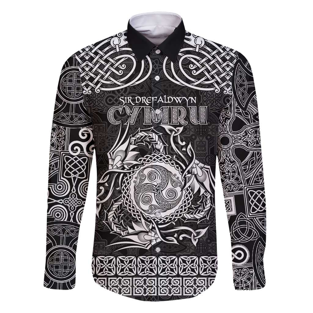 Personalized Montgomeryshire Sir Drefaldwyn Family Matching Long Sleeve Bodycon Dress and Hawaiian Shirt Black Water Triskele Celtic-inspired - Wonder Print Shop