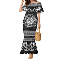 Personalized Montgomeryshire Sir Drefaldwyn Family Matching Mermaid Dress and Hawaiian Shirt Black Water Triskele Celtic-inspired - Wonder Print Shop