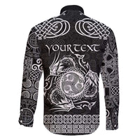 Personalized Montgomeryshire Sir Drefaldwyn Family Matching Off The Shoulder Long Sleeve Dress and Hawaiian Shirt Black Water Triskele Celtic-inspired - Wonder Print Shop