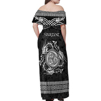 Personalized Montgomeryshire Sir Drefaldwyn Family Matching Off Shoulder Maxi Dress and Hawaiian Shirt Black Water Triskele Celtic-inspired - Wonder Print Shop