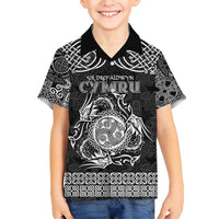 Personalized Montgomeryshire Sir Drefaldwyn Family Matching Off Shoulder Maxi Dress and Hawaiian Shirt Black Water Triskele Celtic-inspired - Wonder Print Shop