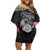 Personalized Montgomeryshire Sir Drefaldwyn Family Matching Off Shoulder Short Dress and Hawaiian Shirt Black Water Triskele Celtic-inspired - Wonder Print Shop