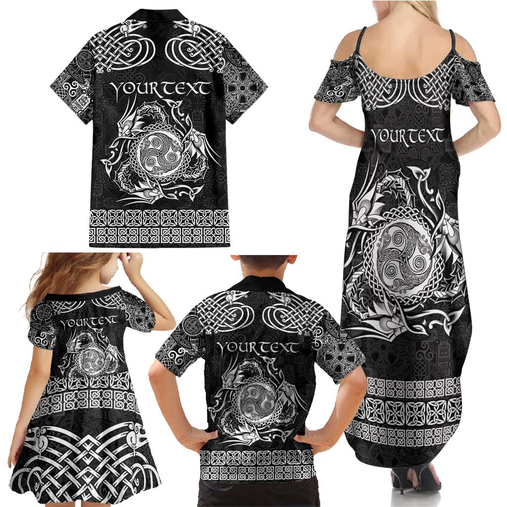 Personalized Montgomeryshire Sir Drefaldwyn Family Matching Summer Maxi Dress and Hawaiian Shirt Black Water Triskele Celtic-inspired - Wonder Print Shop