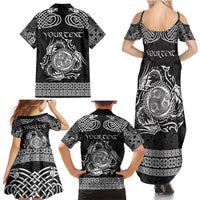 Personalized Montgomeryshire Sir Drefaldwyn Family Matching Summer Maxi Dress and Hawaiian Shirt Black Water Triskele Celtic-inspired - Wonder Print Shop
