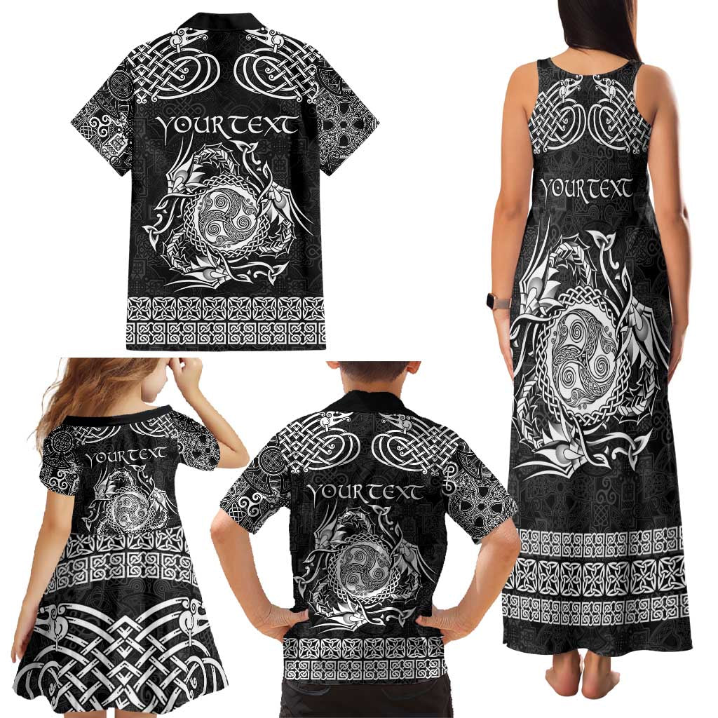 Personalized Montgomeryshire Sir Drefaldwyn Family Matching Tank Maxi Dress and Hawaiian Shirt Black Water Triskele Celtic-inspired - Wonder Print Shop