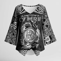 Personalized Montgomeryshire Sir Drefaldwyn Kimono Sleeve Blouse Black Water Triskele Celtic-inspired - Wonder Print Shop