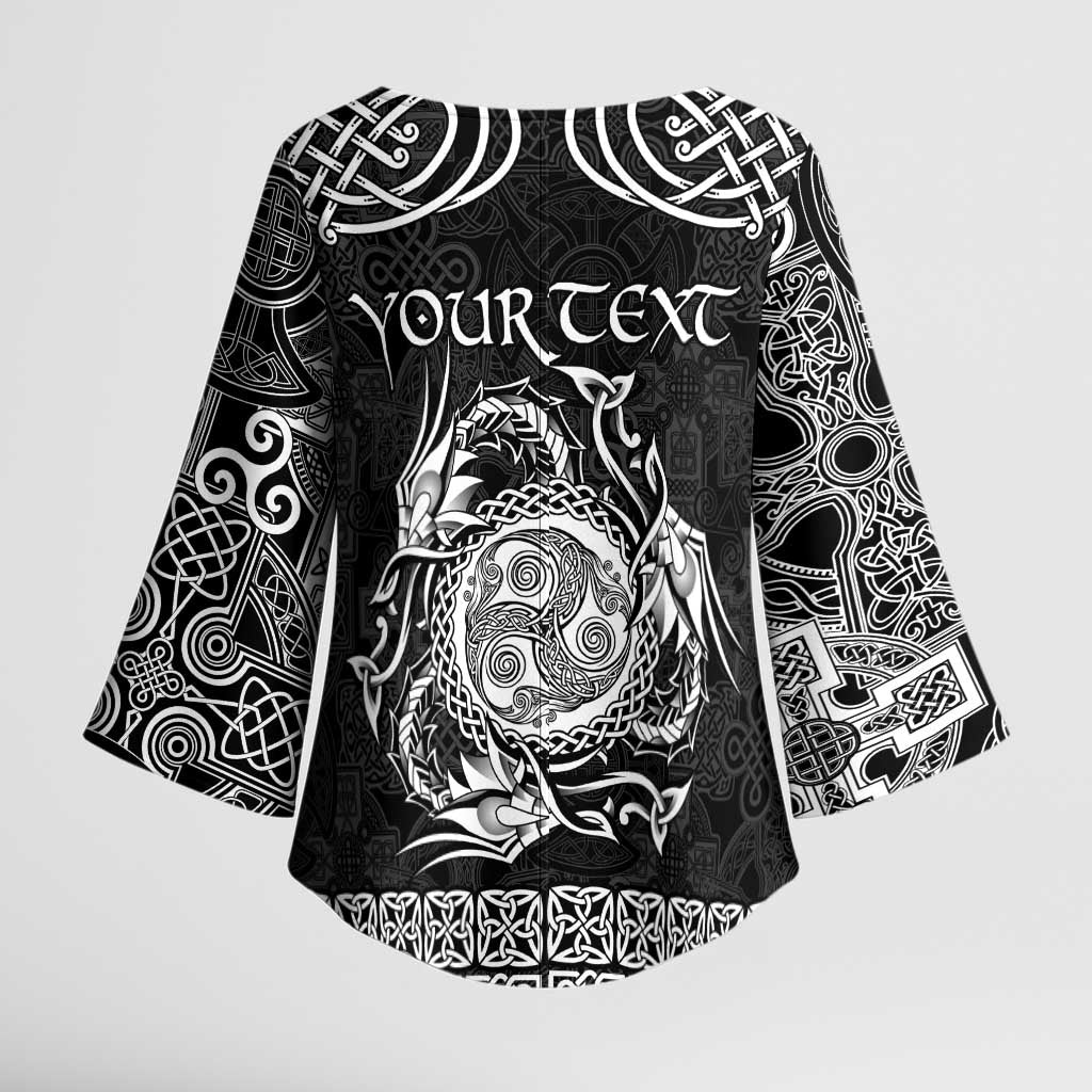 Personalized Montgomeryshire Sir Drefaldwyn Kimono Sleeve Blouse Black Water Triskele Celtic-inspired - Wonder Print Shop
